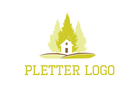 pine trees and house on hill logo