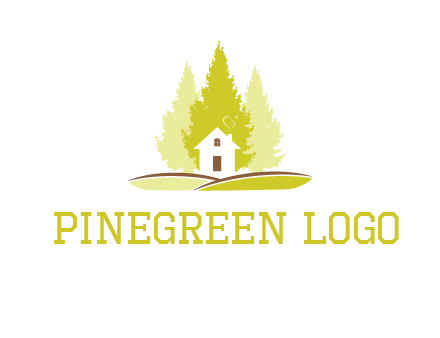 pine trees and house on hill logo