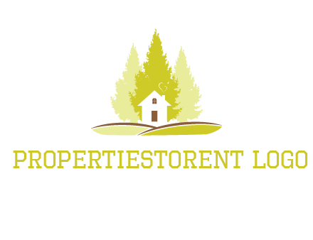 pine trees and house on hill logo