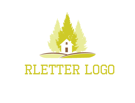 pine trees and house on hill logo