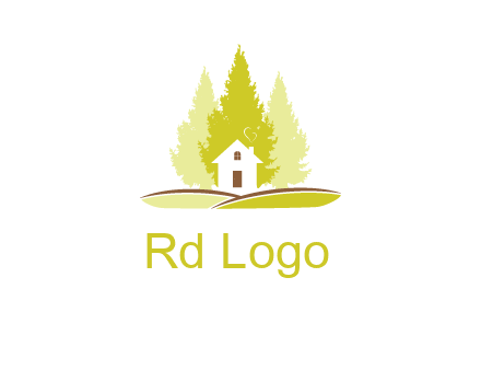 pine trees and house on hill logo
