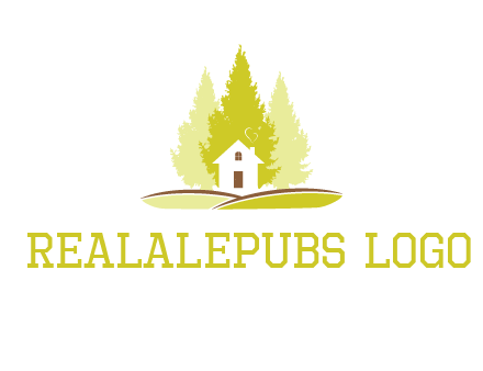 pine trees and house on hill logo