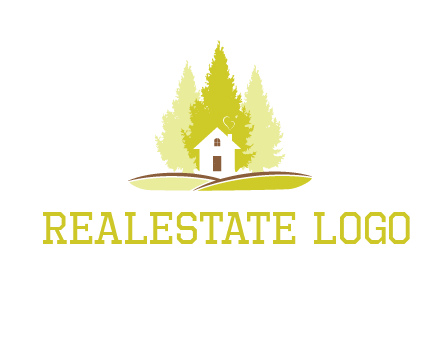 pine trees and house on hill logo