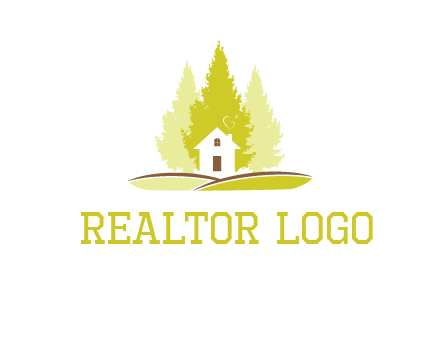 pine trees and house on hill logo