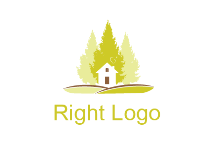 pine trees and house on hill logo