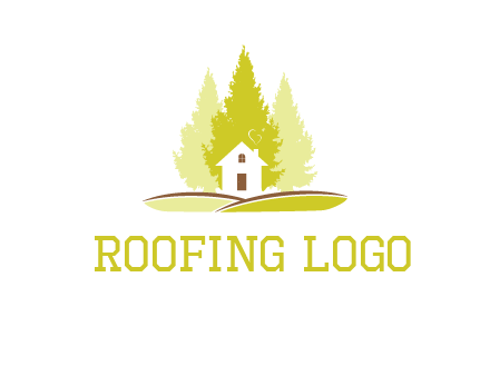 pine trees and house on hill logo