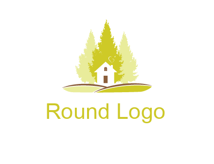 pine trees and house on hill logo
