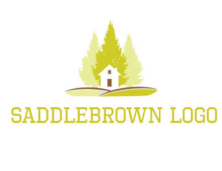 pine trees and house on hill logo