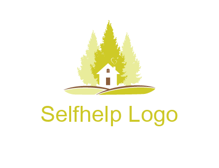 pine trees and house on hill logo