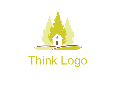 pine trees and house on hill logo