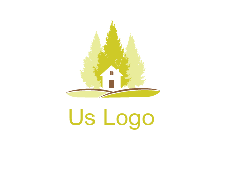 pine trees and house on hill logo