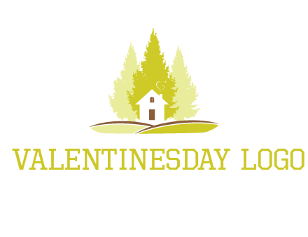 pine trees and house on hill logo
