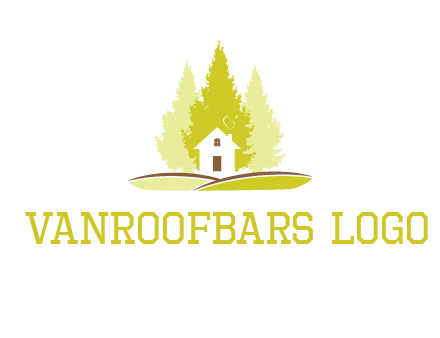 pine trees and house on hill logo