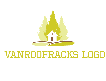 pine trees and house on hill logo
