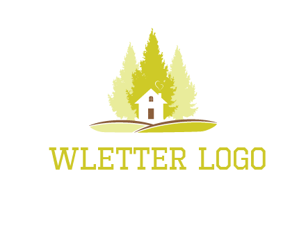 pine trees and house on hill logo
