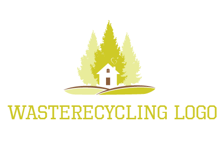 pine trees and house on hill logo