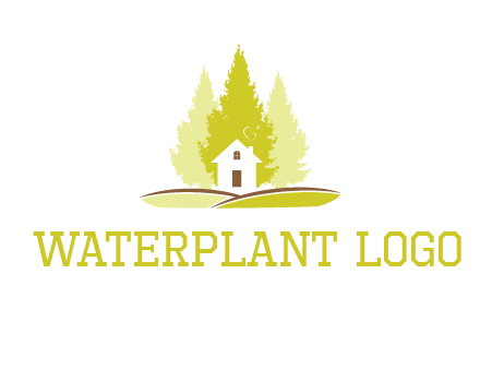 pine trees and house on hill logo