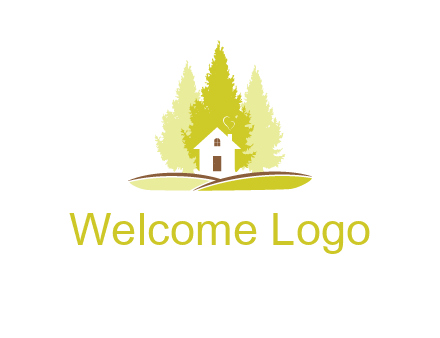 pine trees and house on hill logo