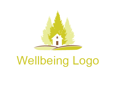 pine trees and house on hill logo
