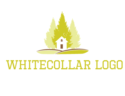 pine trees and house on hill logo