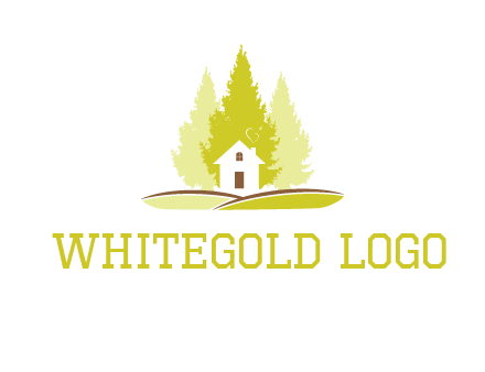 pine trees and house on hill logo