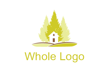 pine trees and house on hill logo