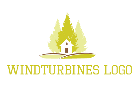 pine trees and house on hill logo