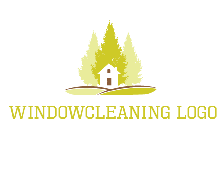 pine trees and house on hill logo