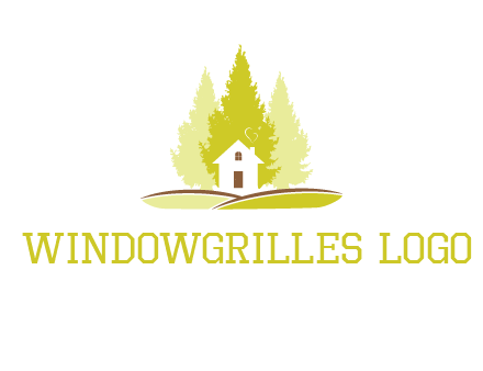 pine trees and house on hill logo