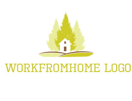 pine trees and house on hill logo