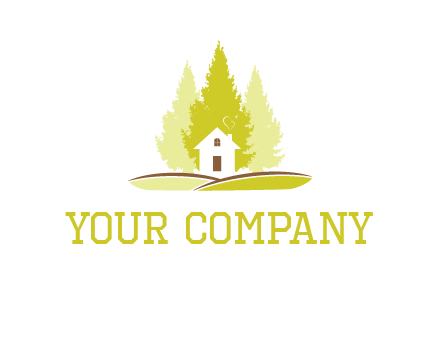 pine trees and house on hill logo