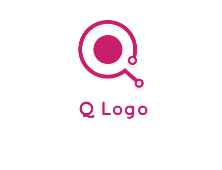 circle is placed inside a letter q shaped network node logo