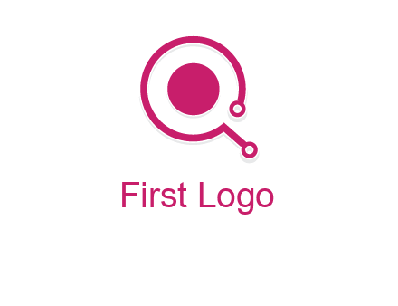 circle is placed inside a letter q shaped network node logo
