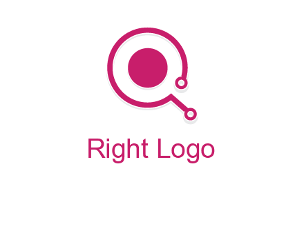 circle is placed inside a letter q shaped network node logo
