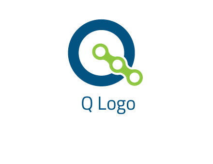 bike chain is placed in front of a hollow circle letter q logo