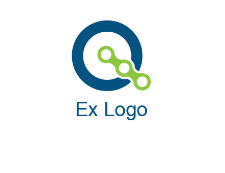 bike chain is placed in front of a hollow circle letter q logo