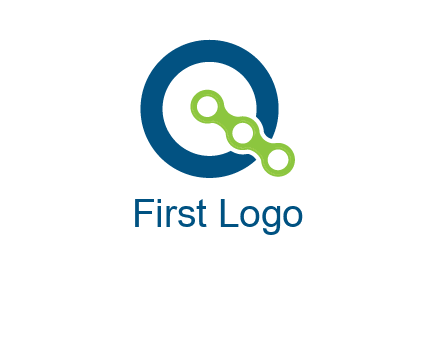 bike chain is placed in front of a hollow circle letter q logo
