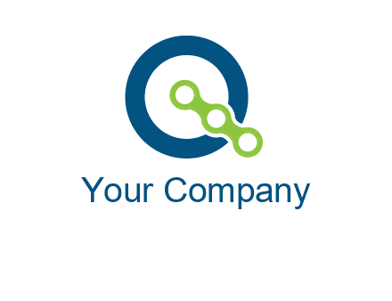bike chain is placed in front of a hollow circle letter q logo