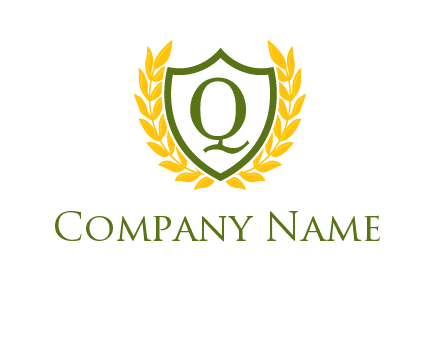 letter q inside emblem with olive leafs