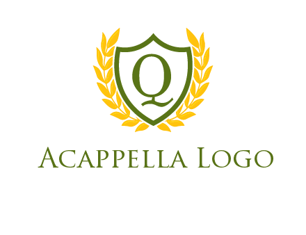 letter q inside emblem with olive leafs
