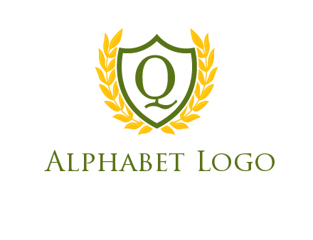 letter q inside emblem with olive leafs