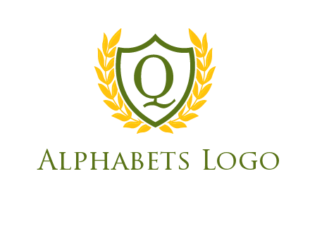letter q inside emblem with olive leafs