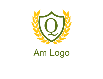 letter q inside emblem with olive leafs