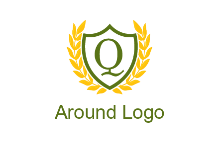 letter q inside emblem with olive leafs