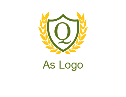 letter q inside emblem with olive leafs
