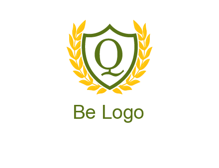 letter q inside emblem with olive leafs