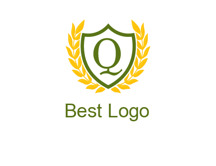 letter q inside emblem with olive leafs