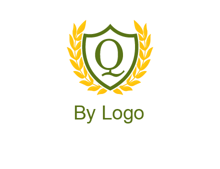 letter q inside emblem with olive leafs