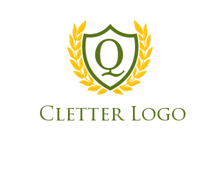 letter q inside emblem with olive leafs
