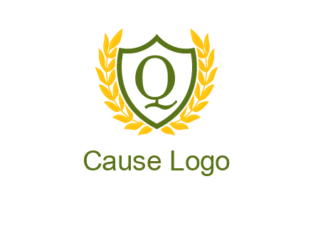 letter q inside emblem with olive leafs